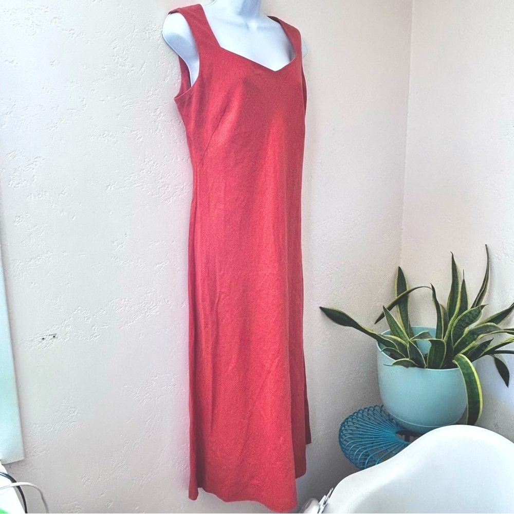 LENNIE New York Vintage 90s Linen Maxi Dress Sweetheart Neckline Coral Size 10 M - Picture 3 of 12